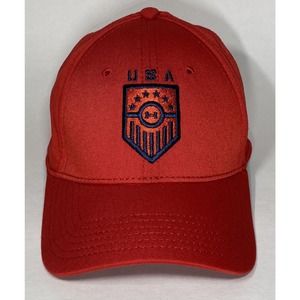 Under Armour Red & Navy USA Hat Stretch Fitted L/XL Ball Cap